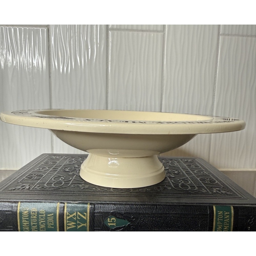 Vintage Style Enamelware Pedestal Fruit Bowl Cream & Black Cottagecore Metal GUC - Picture 8 of 8